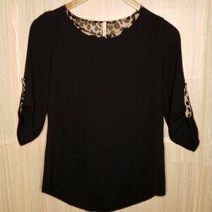 My Beloved Black Blouse With Leopard Print Detail